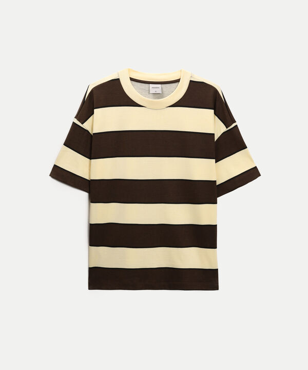 Camiseta Manga Corta Oversize a Rayas, Cafe