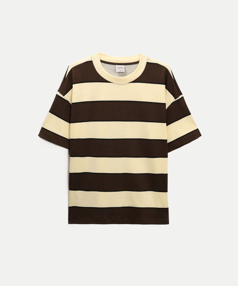 Camiseta Manga Corta Oversize a Rayas, Cafe
