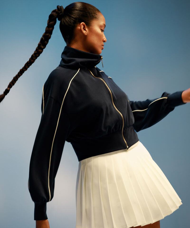 Buzo Full Zipper Piping Plush, AzulOscuro