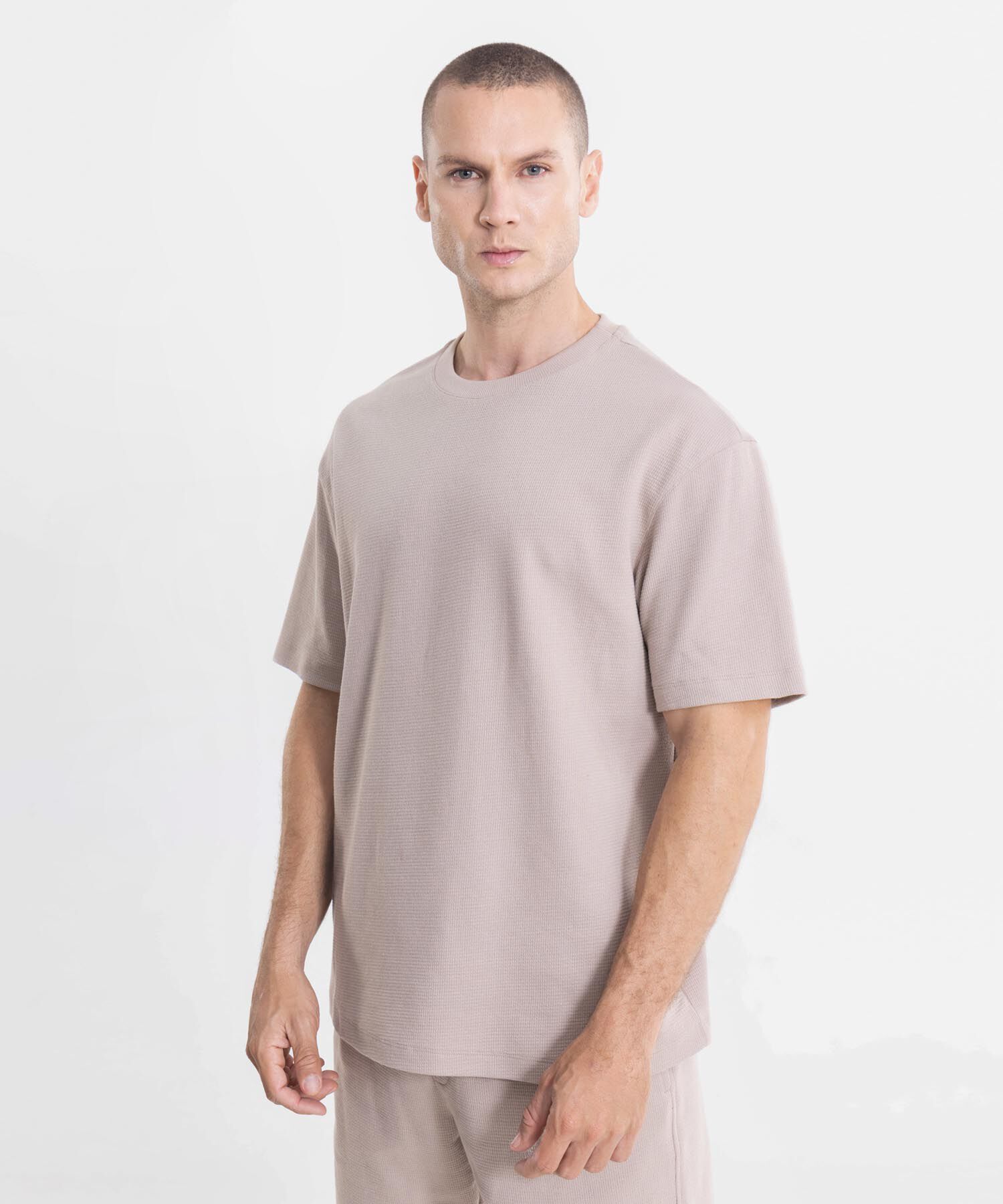 Camiseta Regular Fit Manga Corta Texturizada, Mocca