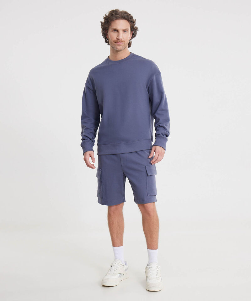 Set Casual Azul con Buzo Básico y Bermuda Cargo, 