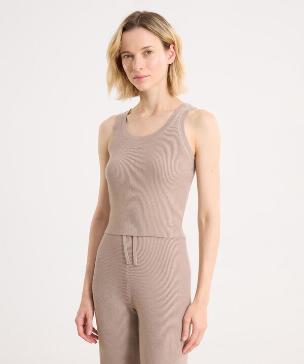 Camiseta Tejida Sin Mangas, Mocca image number null