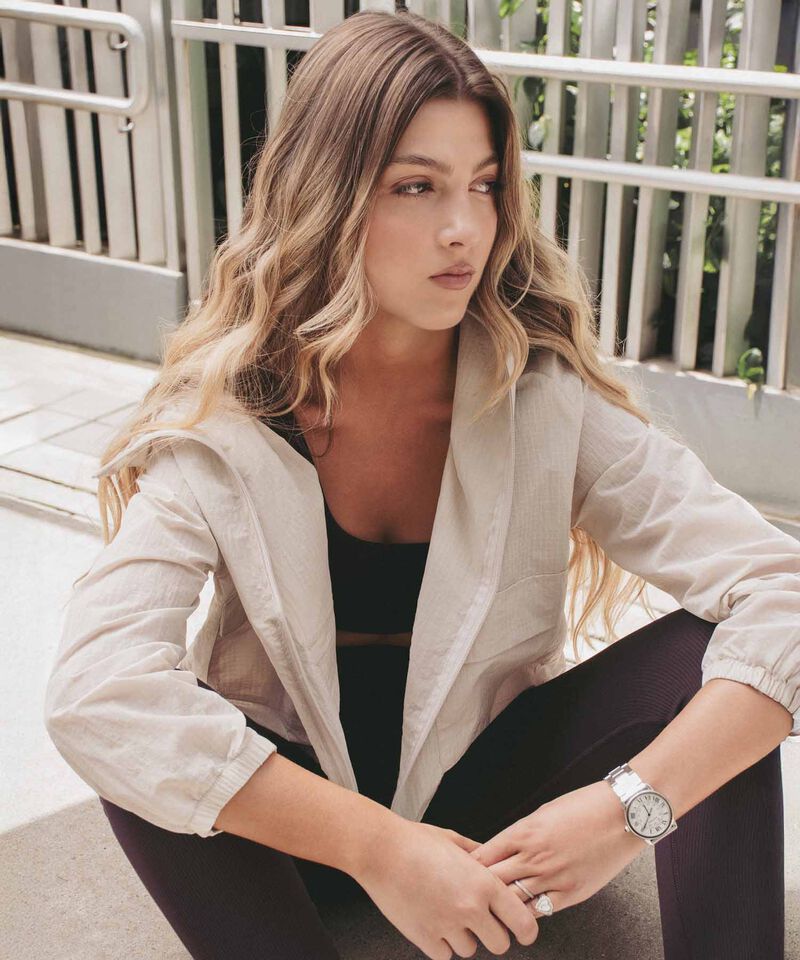 Chaqueta Rompevientos con Capota y Bolsillos, Mocca